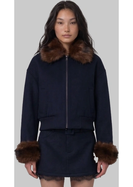 Palton Short Coat With Fur Inserts