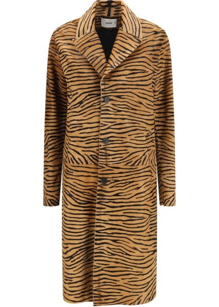 Palton Tiger print pony effect Leather Coat
