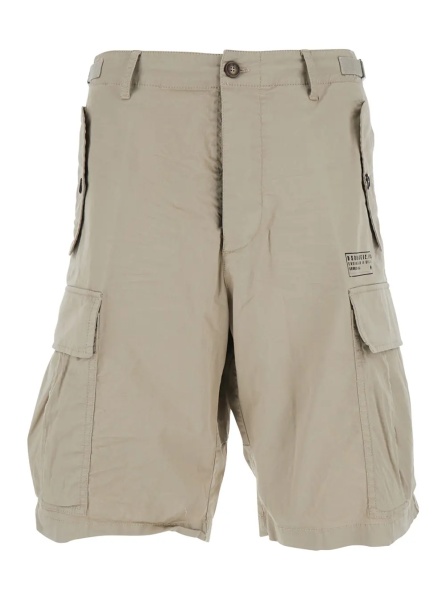 Pantaloni Beige Bermuda Shorts with Four Patch Pockets and Wide Leg in Cotton Stretch for Men