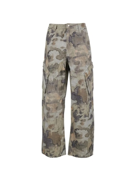 Pantaloni Beige Cargo Pants with Front Pockets and All-Over Print in Tech Fabric for Men