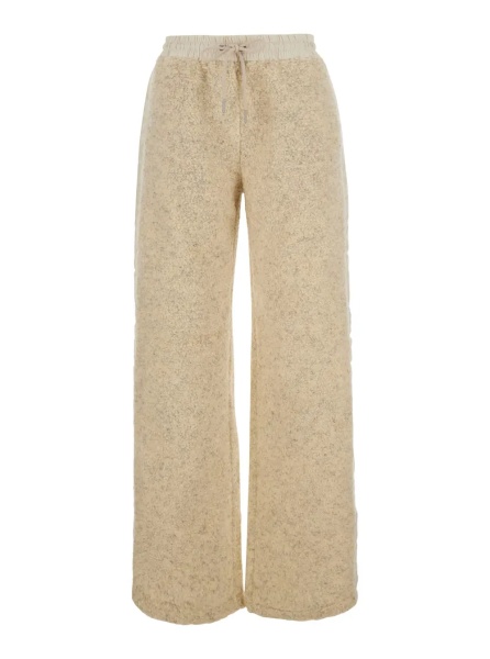 Pantaloni Beige Pants with elastic waistband and drawstring and logo patch on the back in Tech Fabric women