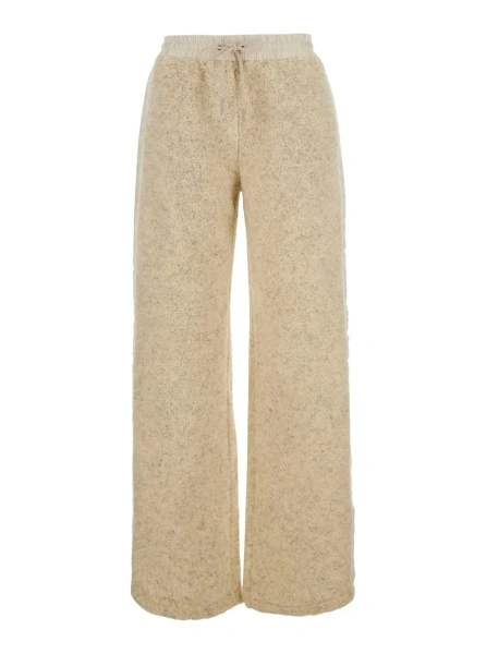 Pantaloni Beige Pants with elastic waistband and drawstring and logo patch on the back in Tech Fabric women