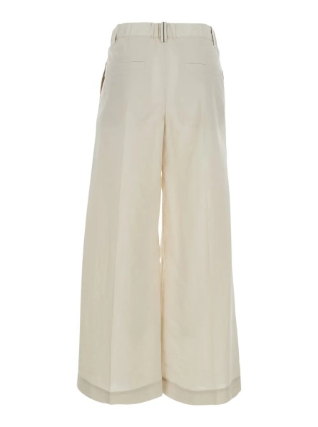 Pantaloni Beige Wide Leg Pants with Monil Detail on the Back in Cotton Blend for Women