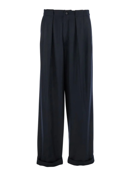 Pantaloni Black Pants with Belt Loops and Cuffed Hem in Wool Man