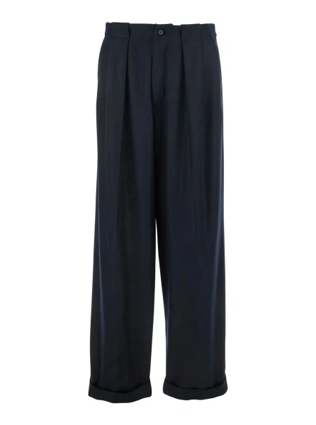 Pantaloni Black Pants with Belt Loops and Cuffed Hem in Wool Man