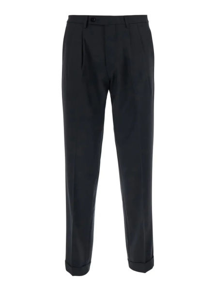 Pantaloni Black Pants with Cuff Hem and Double Pleat on the Front in Wool Blend for Men