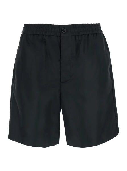 Pantaloni Black Shorts with Elastic Waist and AMI de Coeur Detail on the Back in Tech Fabric Man