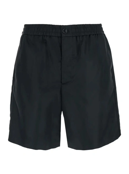 Pantaloni Black Shorts with Elastic Waist and AMI de Coeur Detail on the Back in Tech Fabric Man
