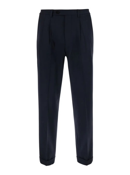 Pantaloni Blue Pants with Cuff Hem and Double Pleat on the Front in Wool Blend for Men
