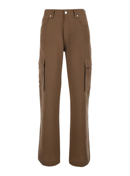 Pantaloni Brown Cargo Pants with FF Plate on the Pocket in Linen for Men