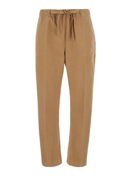 Pantaloni 'Buddy' Beige Pants with Elastic Drawstring Waist in Cotton for Women