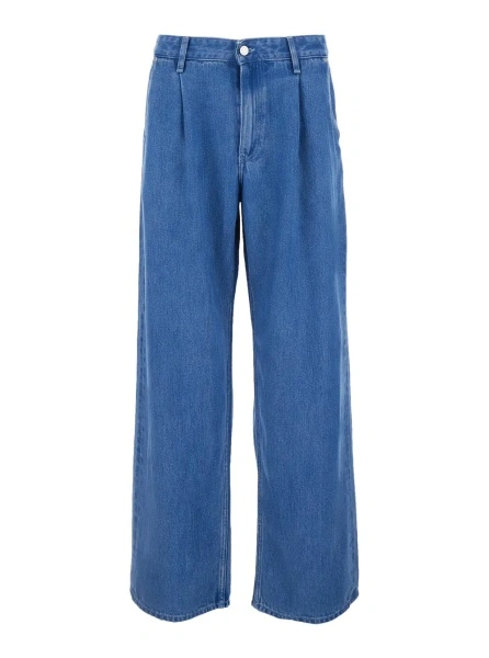 Pantaloni 'Camden' Blue High-waisted Jeans with logo patch on the back in Cotton Men