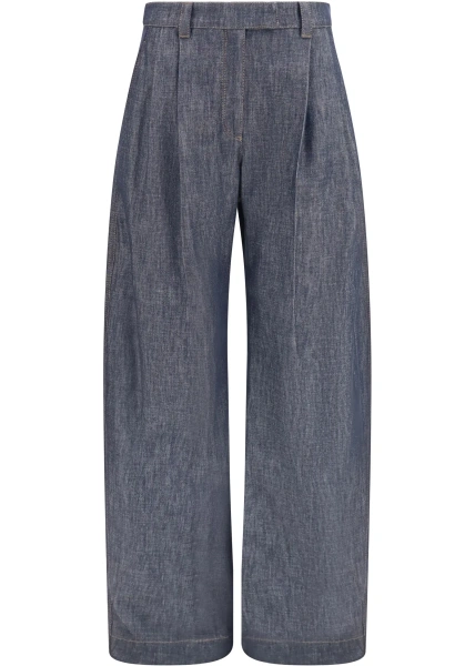 Pantaloni casual Brunello Cucinelli albastri din denim