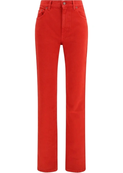 Pantaloni casual Chloe rosii din bumbac si denim
