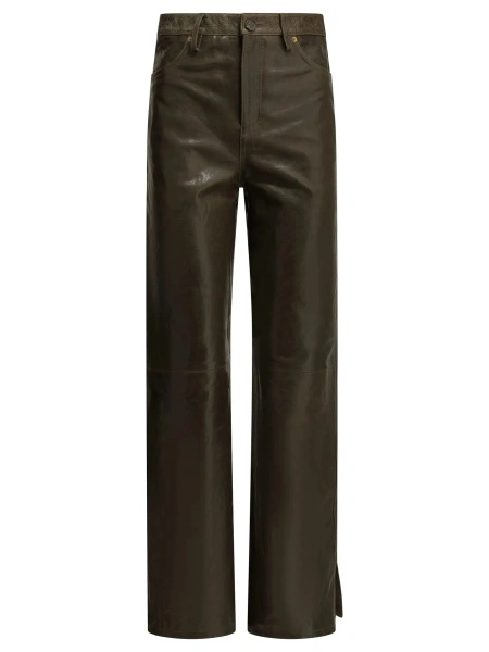 Pantaloni casual Golden Goose verzi din piele