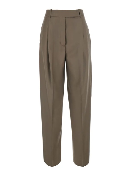 Pantaloni 'Daria' Brown Pants with Single Pleat on the Front and Tapered Leg in Wool for Women