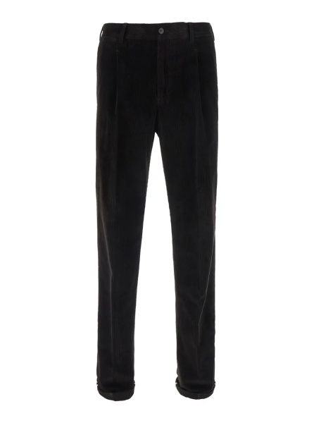 Pantaloni Dark Brown Chino Pants with Front Pleats and Logo Patch on the Back in Velvet for Men