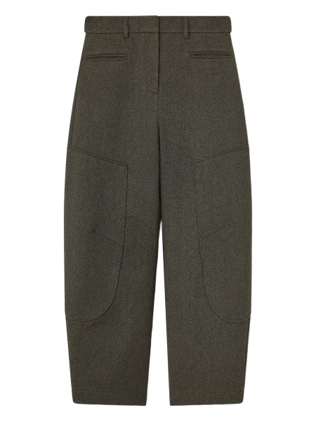 Pantaloni eleganti Ganni verzi din bumbac organic si fibre