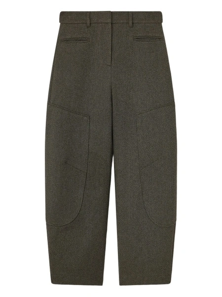 Pantaloni eleganti Ganni verzi din bumbac organic si fibre