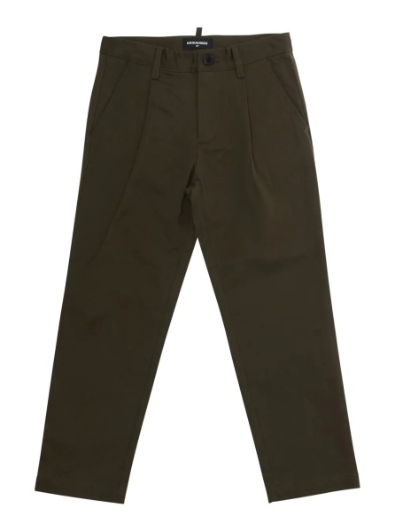 Pantaloni Green Pants with front pleats and logo on the back in Cotton Boy