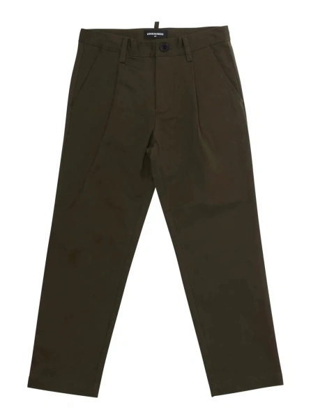 Pantaloni Green Pants with front pleats and logo on the back in Cotton Boy