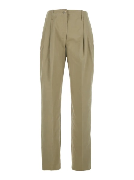 Pantaloni High-Waisted Pants with Belt Loops in Beige Cotton for Women