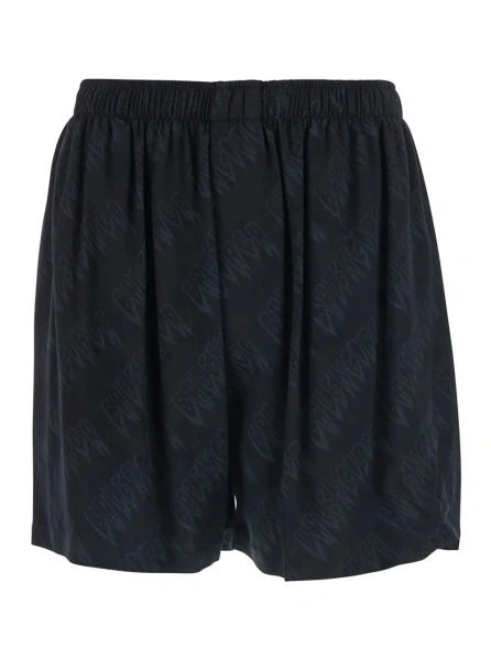 Pantaloni High-Waisted Shorts with Front Pockets in Black Viscose for Men
