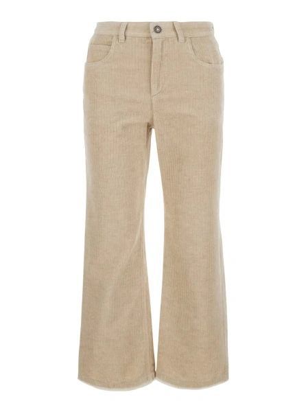 Pantaloni Isabel Marant albi din catifea reiata