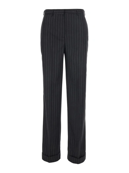Pantaloni 'Lola' grey Pants with all-over stripe motif in wool blend for women