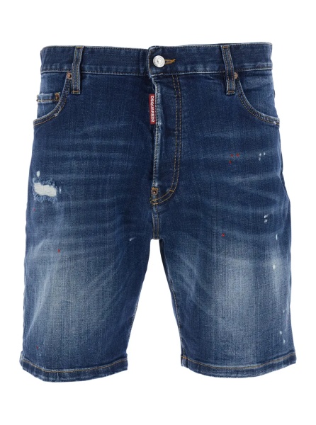 Pantaloni 'Marine' Blue Shorts with Logo Patch on the Back and Ripped Details in Denim Men