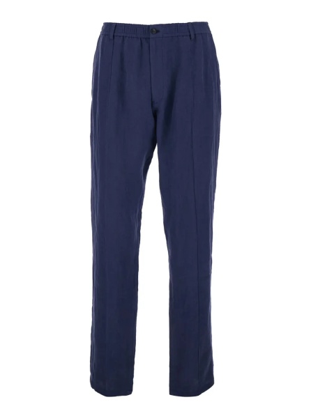 Pantaloni Men's Blue Straight-Leg Linen Trousers
