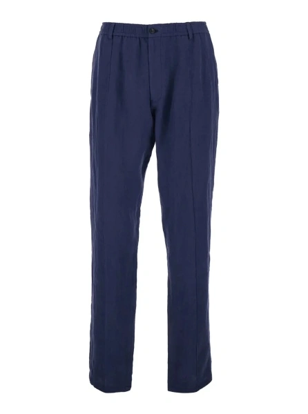 Pantaloni Men's Blue Straight-Leg Linen Trousers