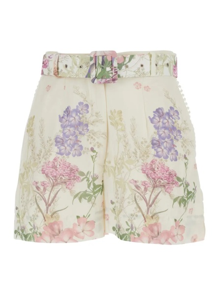 Pantaloni 'Pansy' multicolored Shorts with waistband and all-over floral print in cotton for women