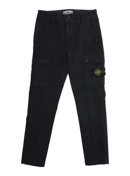 Pantaloni Stone Island negri din bumbac