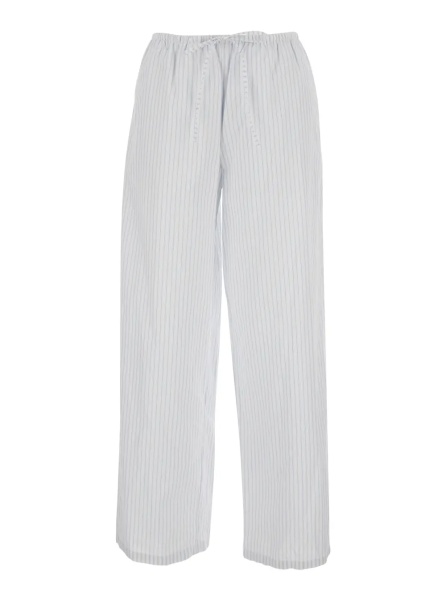 Pantaloni White Pants with elastic waistband and drawstring and all-over striped pattern in cotton for women