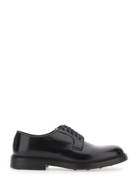 Pantofi Black Oxford Shoes with rounded toe and laces on the front in leather for men