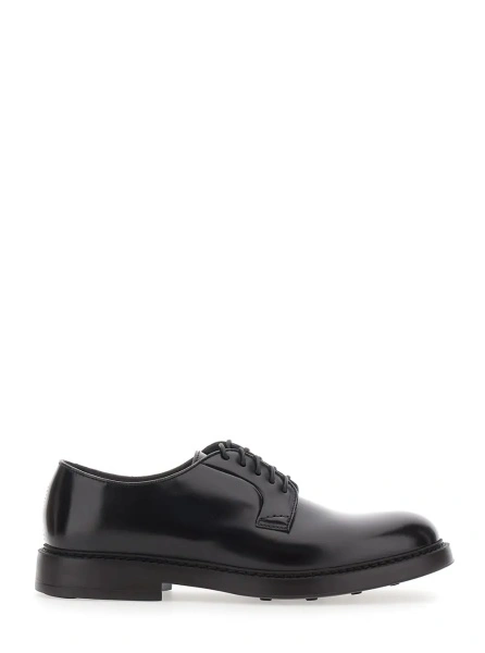 Pantofi Black Oxford Shoes with rounded toe and laces on the front in leather for men