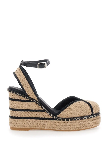 Pantofi 'COVA' Beige Wedges with Ankle Strap and High Wedge Heel in Fabric for Women