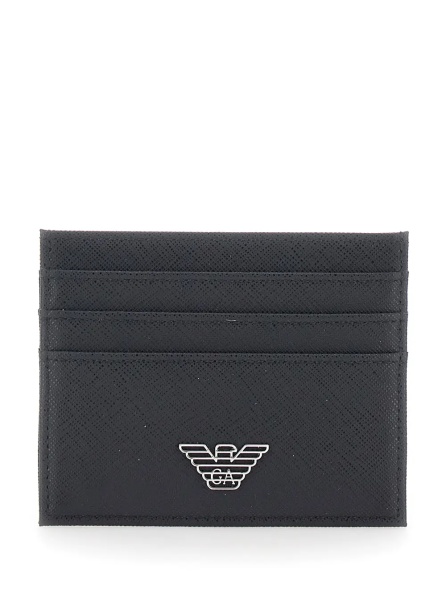 Portofele black Cardholder with metallic logo on the front in tech fabric for men