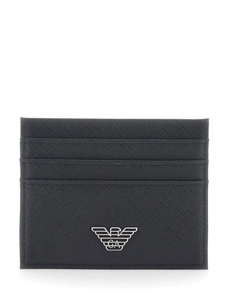 Portofele black Cardholder with metallic logo on the front in tech fabric for men