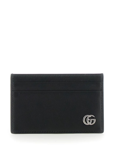 Portofele Cardholder with GG Plate on the Front in Black Leather for Men