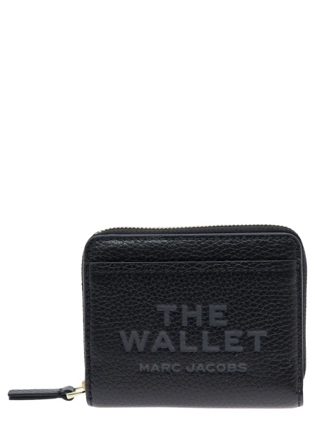 Portofele Wallet 'The Mini' with Engraved Logo on Front in Black Pebbled Leather for Women