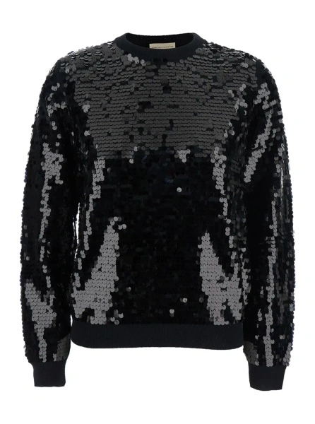 Pulover Black Sweater with All-Over Sequins in Wool Woman
