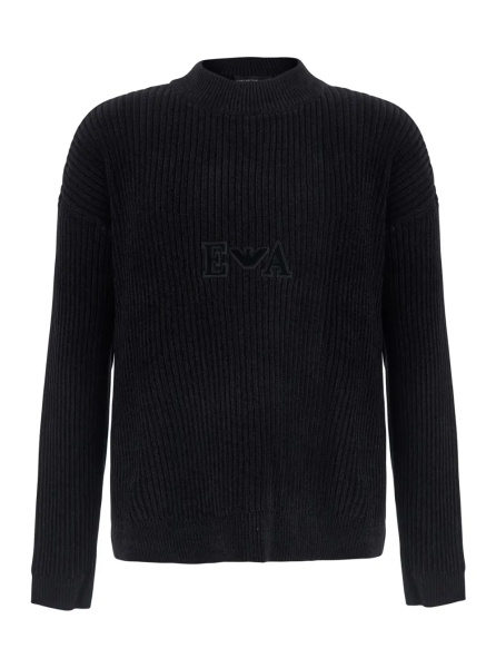 Pulover black Sweater with ribbed design and logo on the front in cotton for men