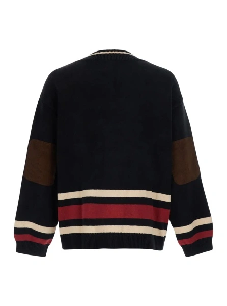 Pulover Black V-neck sweater with front lettering in cotton blend for men