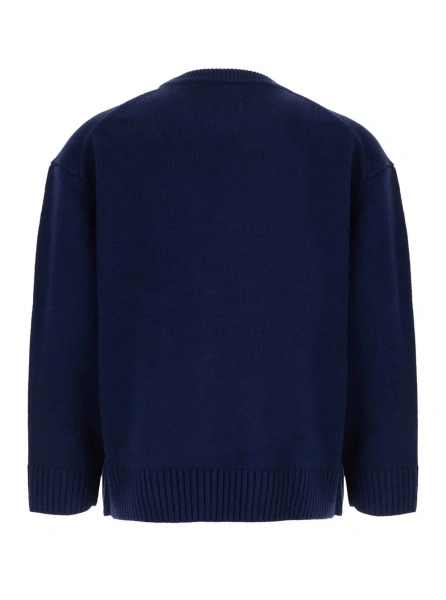 Pulover Blue Crewneck sweater with dropped shoulders and Logo lettering embroidery on the front in wool blend for men