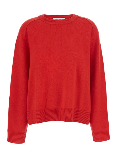 Pulover Boyfriend Crewneck Sweater with round neck and long sleeves in red cashmere for women