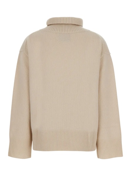 Pulover Boyfriend Turtleneck Sweater with High Neck and Long Sleeves in Beige Cashmere for Women