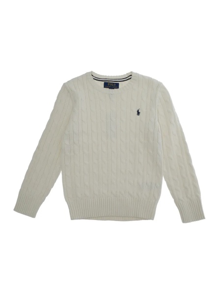 Pulover Crewneck Sweater with Pony Embroidery in White Cotton Boy