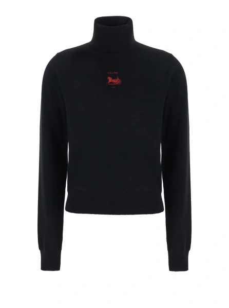 Pulover High Neck Sweater with Cashmere Details Black Women